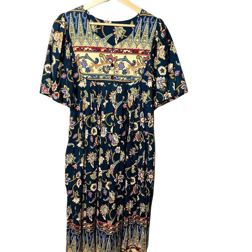 Womens Midi Floral Prairie Dress Vintage Handmade Blue Size Small Modest u